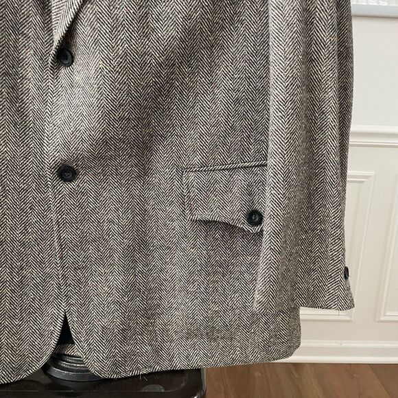 Vintage 70s Sears Men’s Shop Herringbone Tweed Sport Coat Union Made 46L - Picture 3 of 10